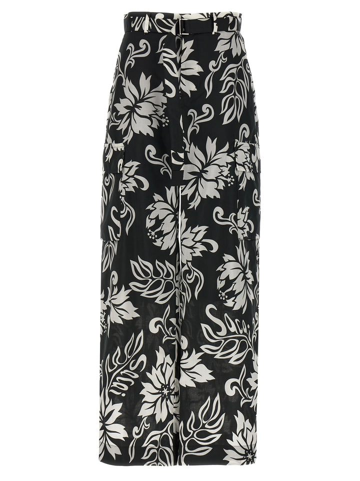 Sacai Floral Print Trousers Pantaloni - Bianco/Nero | df19ca54e54d75599cf4931b631f08198074dad9
