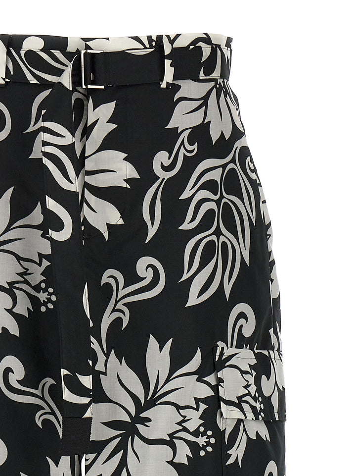 Sacai Floral Print Trousers Pantaloni - Bianco/Nero | 915da9061672e2c7afedf4e9dd9e1d5fbe3e9475
