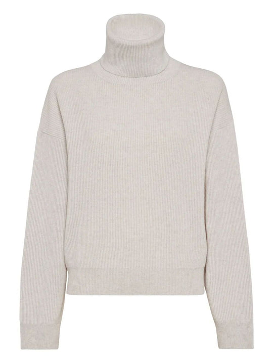 Maglia Collo Alto In Misto Cashmere A Costine