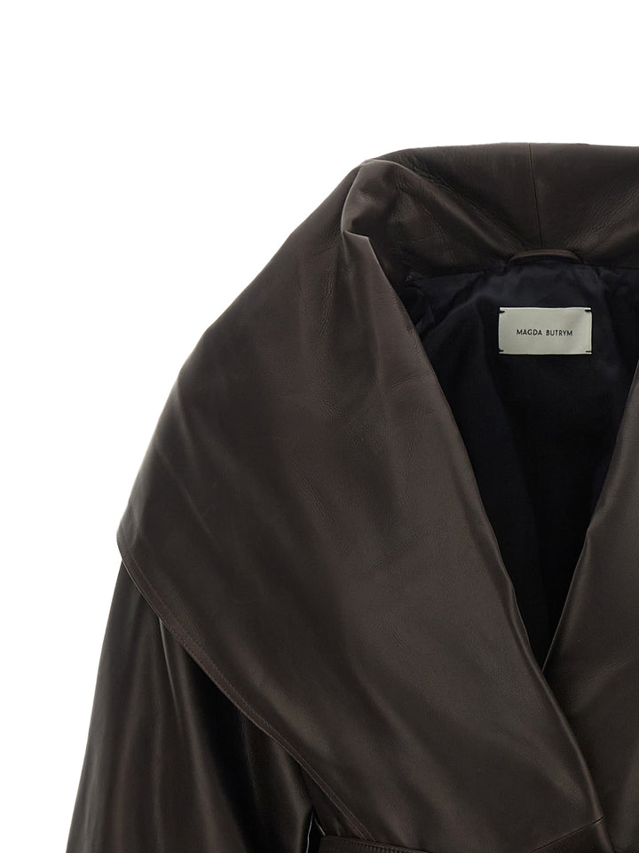 Magda Butrym Shawl Collar Leather Jacket Puffer Jackets - Marrone | 16030321dff505bbe8e3bc124599c30cf841f310