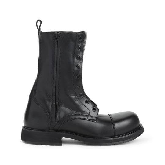 Black Truck Lace Up Calf Leather Boots