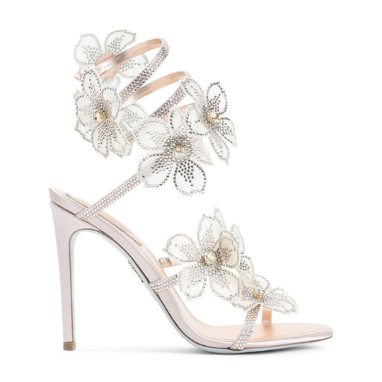 Pink Satin Leather Peach Flower Sandals
