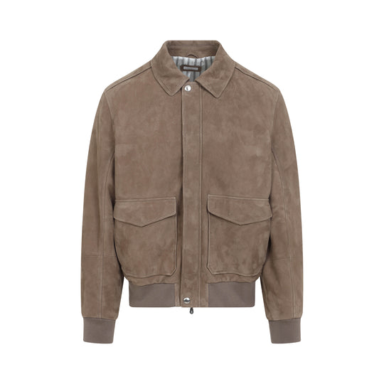 Brown Leather Bomber Jacket