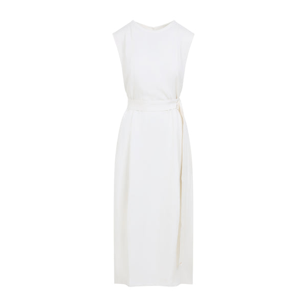 White Wold Viscose And Linen Midi Dress