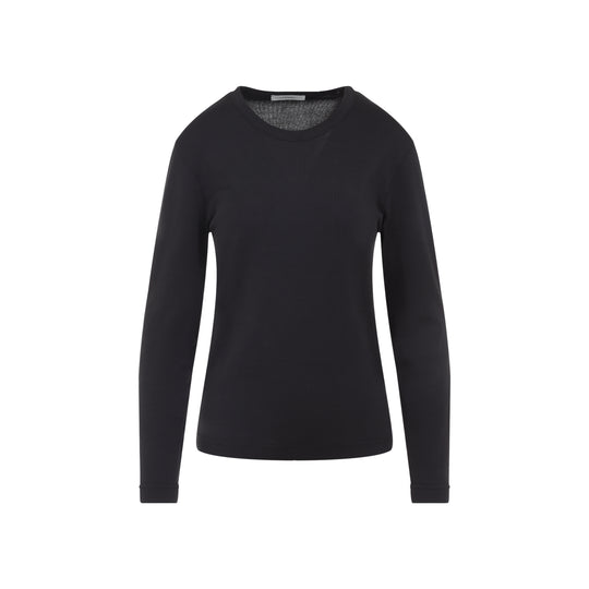 Black Rib Long Sleeve Cotton T-Shirt