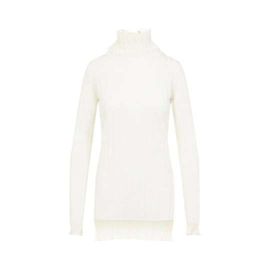 Ecru Turtle Neck Underpinning Wool Pullover