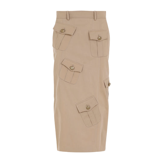 Beige Cotton Pencil Skirt