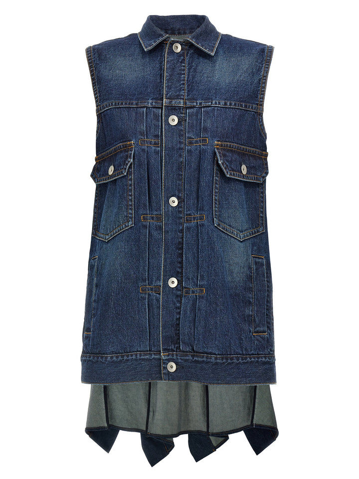 Sacai Ruffled Denim Dress Abiti - Blu | fa6d5bb90d466d23ab57a29501a26064600180cf