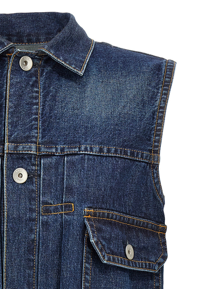Sacai Ruffled Denim Dress Abiti - Blu | e2bfdf979a5c51ff01dfe4934745884a684cd57e