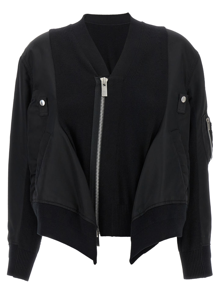 Sacai Nylon Insert Cardigan Maglioni - Nero | b36ec09ab2a253f873e732f6fca9a9841954c40f