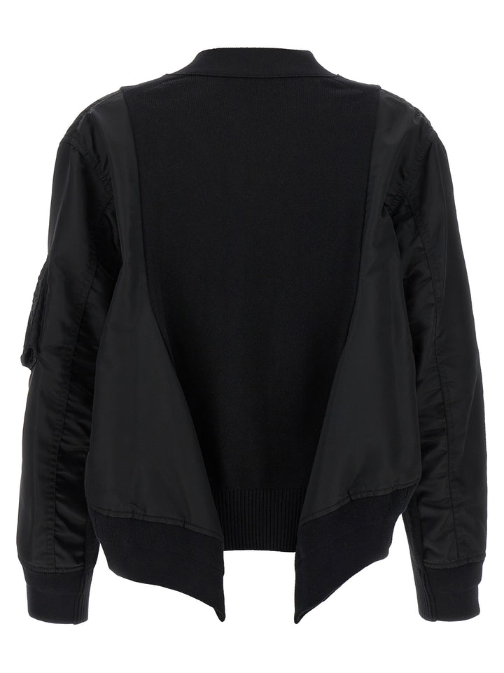Sacai Nylon Insert Cardigan Maglioni - Nero | a0b09995ee7197901f08eaad1e2d158eccff08d8