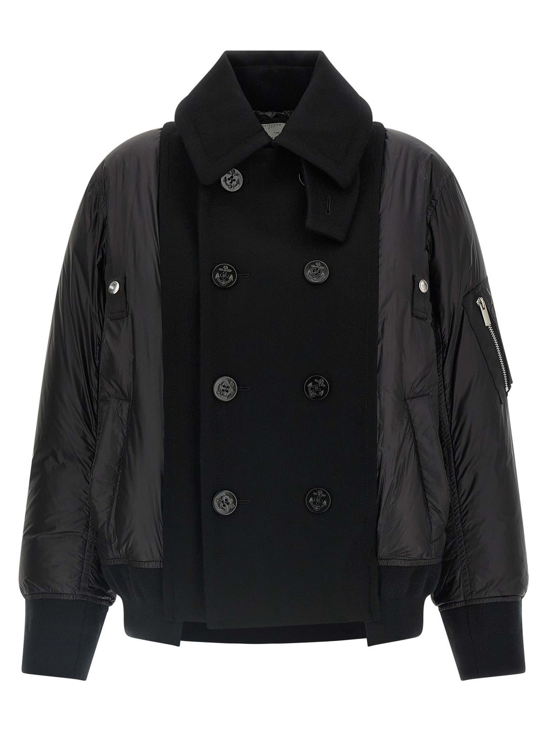 Sacai Wool Insert Bomber Jacket Puffer Jackets - Nero | 9eee80ebd80cab000bed7b3a30ef7896dd599826