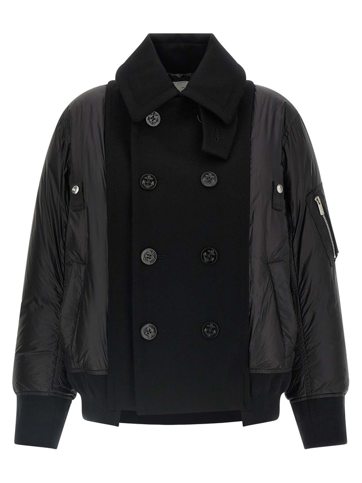 Sacai Wool Insert Bomber Jacket Puffer Jackets - Nero | 9eee80ebd80cab000bed7b3a30ef7896dd599826