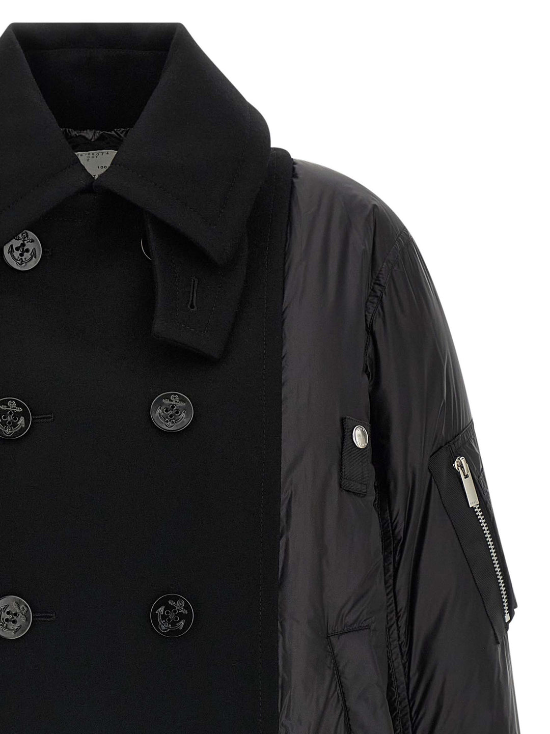 Sacai Wool Insert Bomber Jacket Puffer Jackets - Nero | 9145bd80619a0c731ed96c930620c05c775b519b