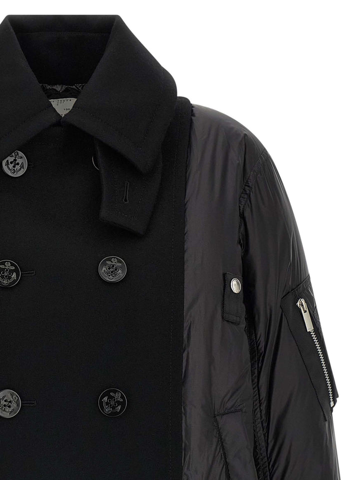 Sacai Wool Insert Bomber Jacket Puffer Jackets - Nero | 9145bd80619a0c731ed96c930620c05c775b519b