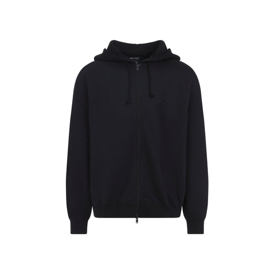 Black Brushed Terry Zip Cotton Hoodie