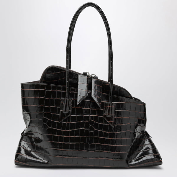 La Passeggiata Medium Bag In Coffee Crocodile-Print Leather