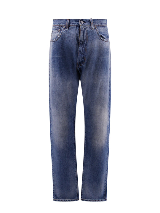 Stone Washed Straight Leg Jeans