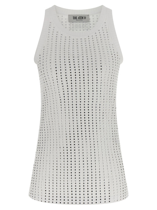 Rhinestone Tank Top Top Bianco