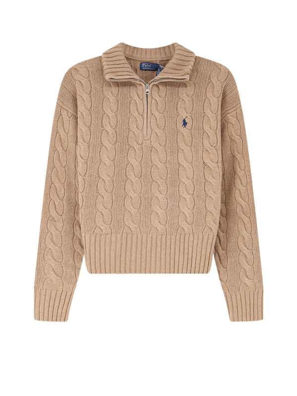 Wool And Cashmere Blend Sweater With Contrasting Embroidered Logo