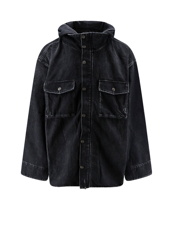 Black Denim Jacket With Embroidered Logo On The Front