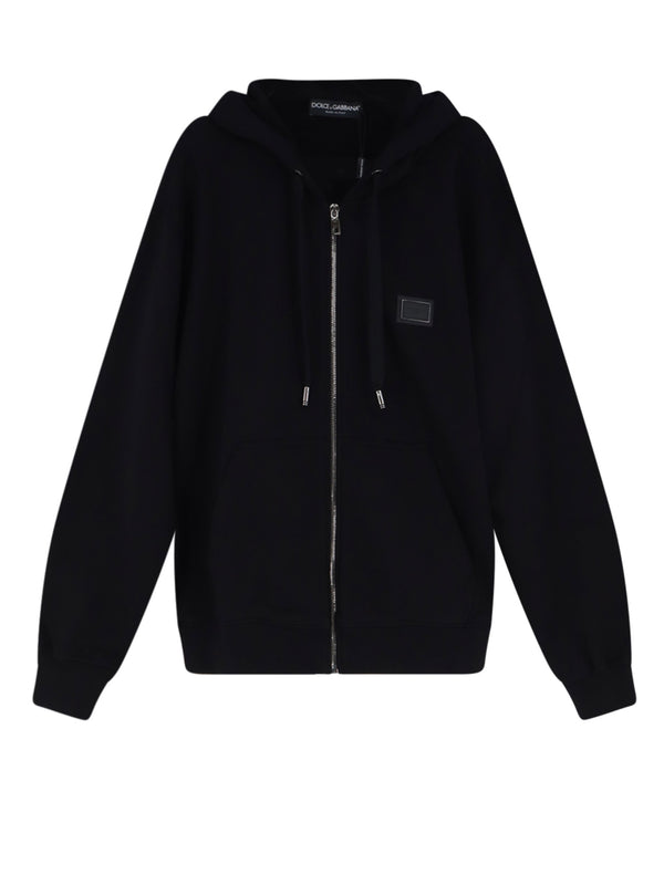Cotton Sweatshirt With Metal Logo Patch