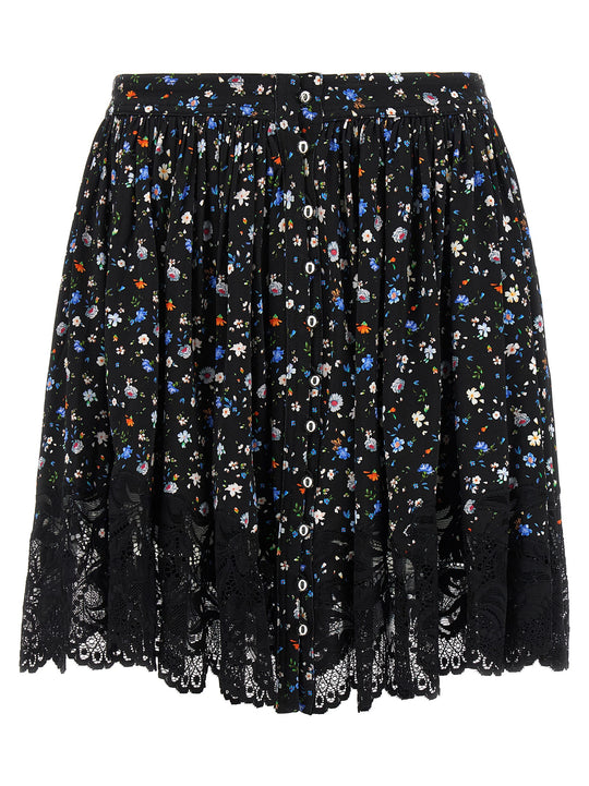 Floral Lace Skirt Gonne Nero