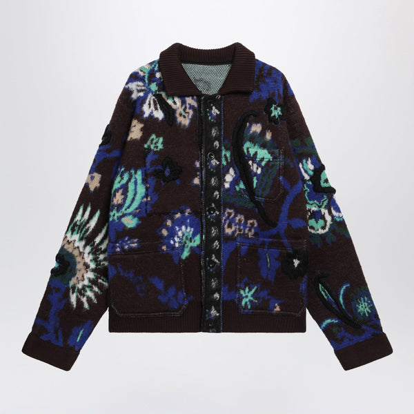 Brown Wool Jacket With Floral Pattern