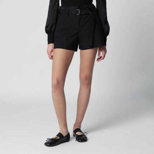 Black Wool-Blend Shorts