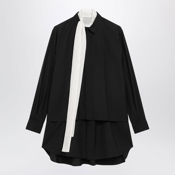 Black Wool-Blend Mini Shirt Dress
