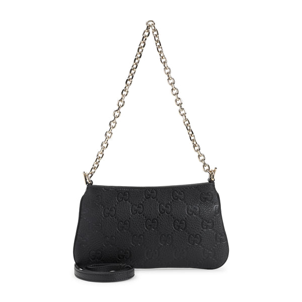 Black Gg Emblem Grained Leather Mini Bag