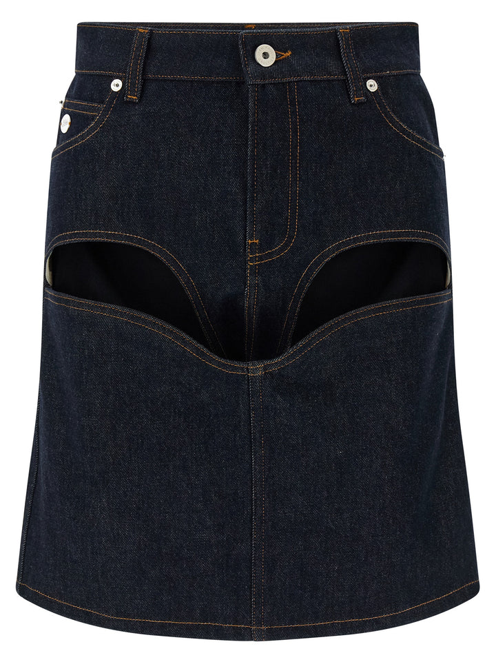 Jean Paul Gaultier Denim Mini Skirt With Cuts And Turn Up Gonne - Blu | 2477cb37dda63c48d37ff81b27c98d6fe2c544ef