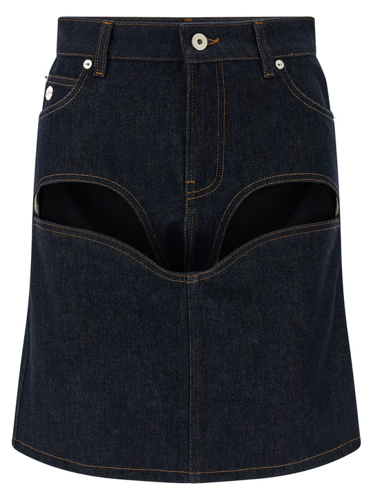 Denim Mini Skirt With Cuts And Turn Up Gonne Blu