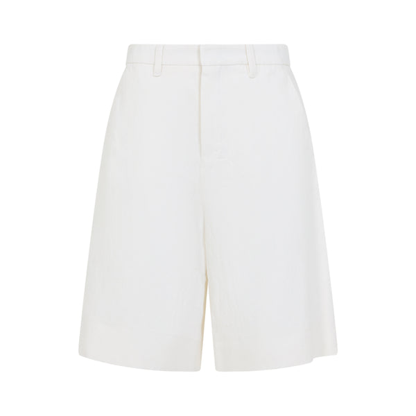 White Sole Cotton And Linen Bermuda