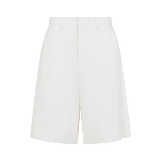 White Sole Cotton And Linen Bermuda