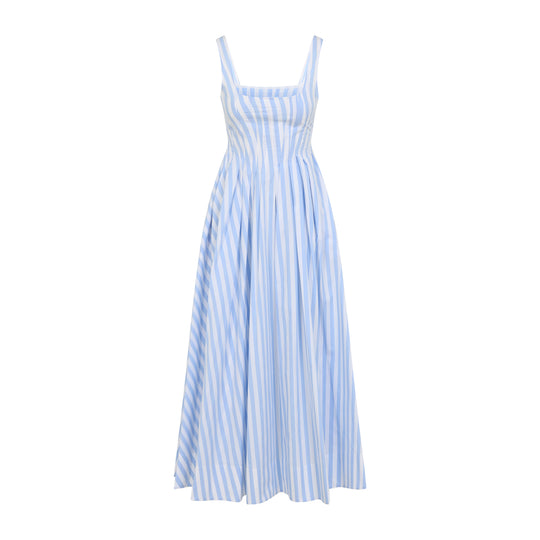 White And Light Blue Filato Cotton Midi Dress