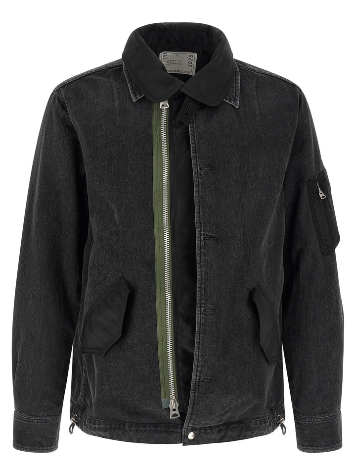 Sacai Nylon Insert Denim Jacket Puffer Jackets - Nero | 72c0c2768af82c8fdd54be5cb5f256c290612314