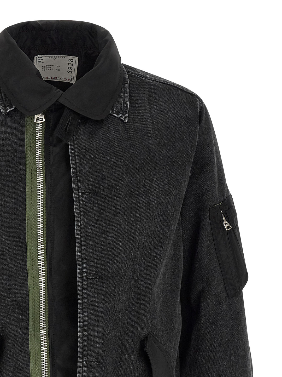 Sacai Nylon Insert Denim Jacket Puffer Jackets - Nero | 1f316633412a46d3d0175de43fe8cb4bf73f4d9c
