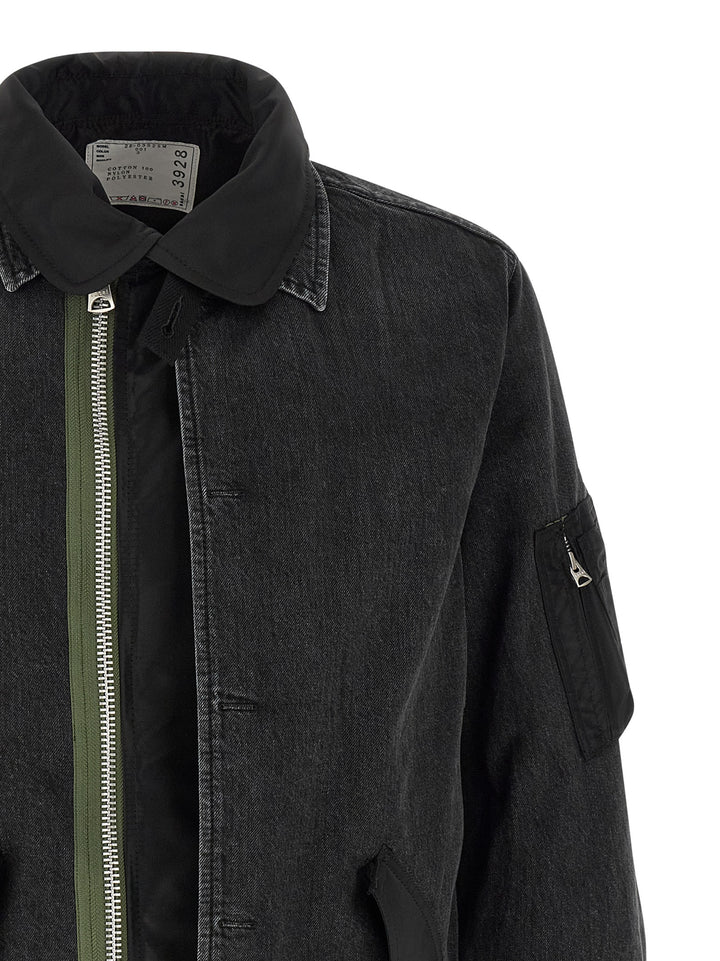 Sacai Nylon Insert Denim Jacket Puffer Jackets - Nero | 1f316633412a46d3d0175de43fe8cb4bf73f4d9c