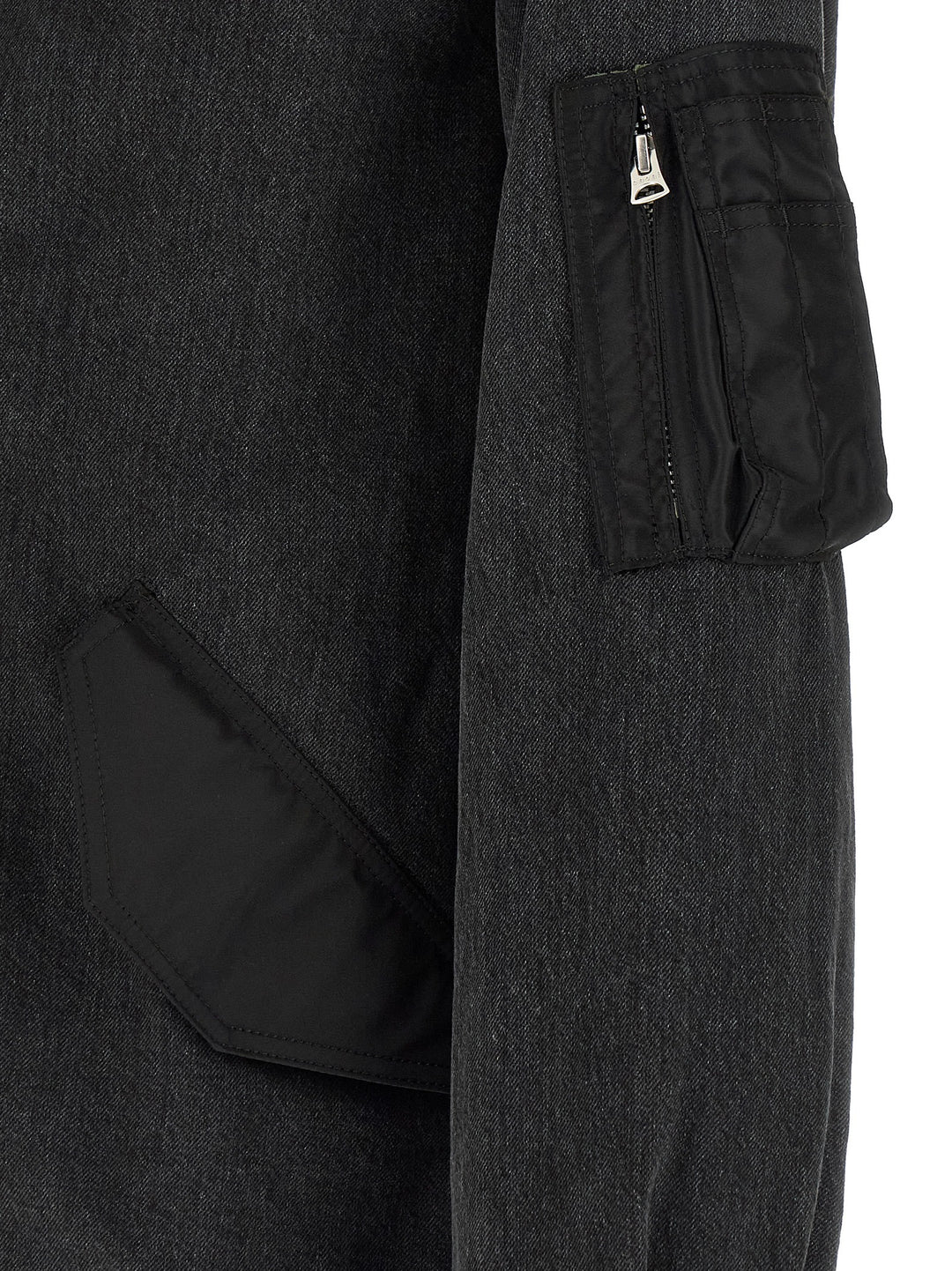 Sacai Nylon Insert Denim Jacket Puffer Jackets - Nero | 39a62509ae12081b5377be1fab5c44223042eb7a