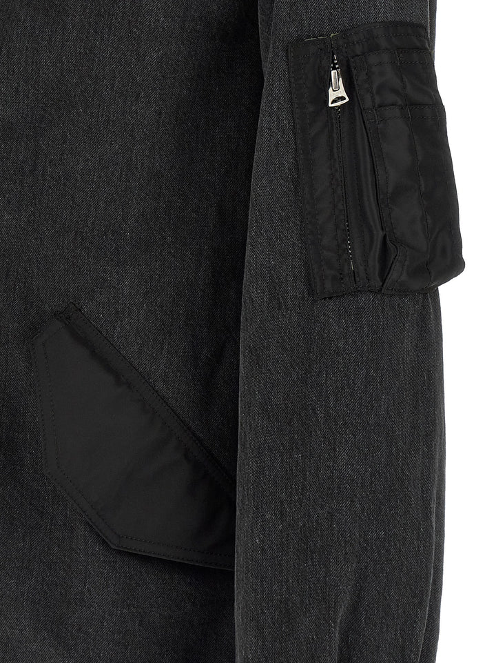Sacai Nylon Insert Denim Jacket Puffer Jackets - Nero | 39a62509ae12081b5377be1fab5c44223042eb7a