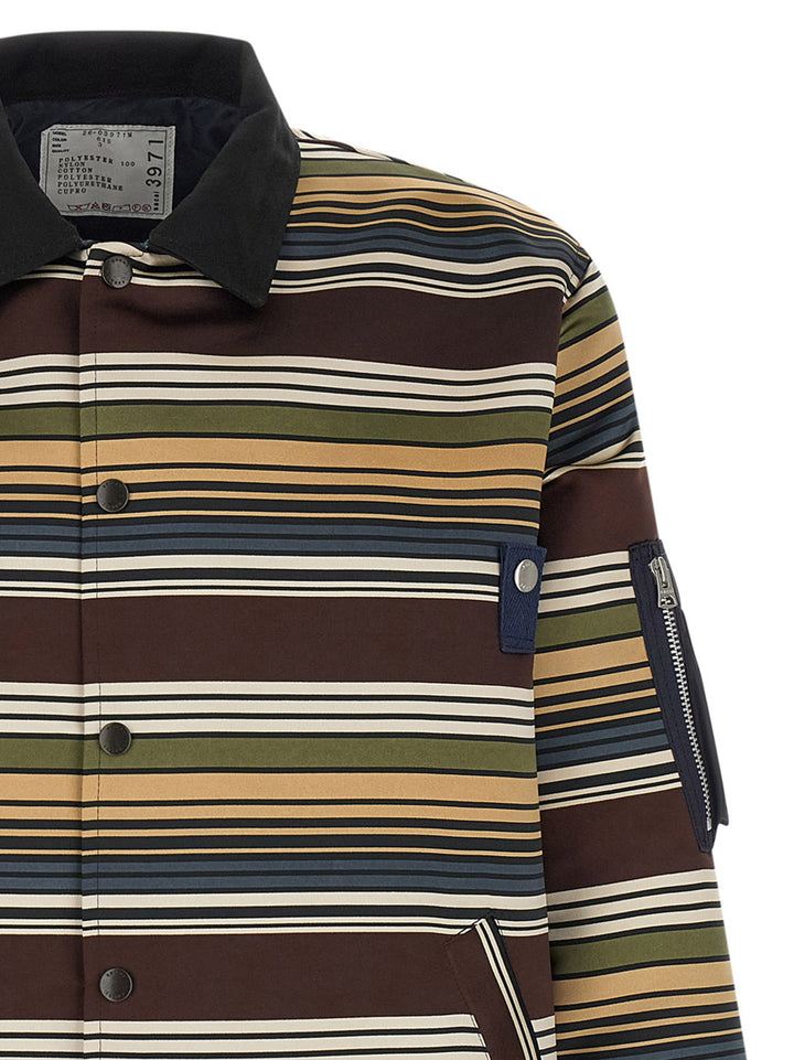 Sacai Horizontal Stripe Puffer Jackets - Marrone | 26efcfb639dbaa10505fb14e0e21656b08a2027e