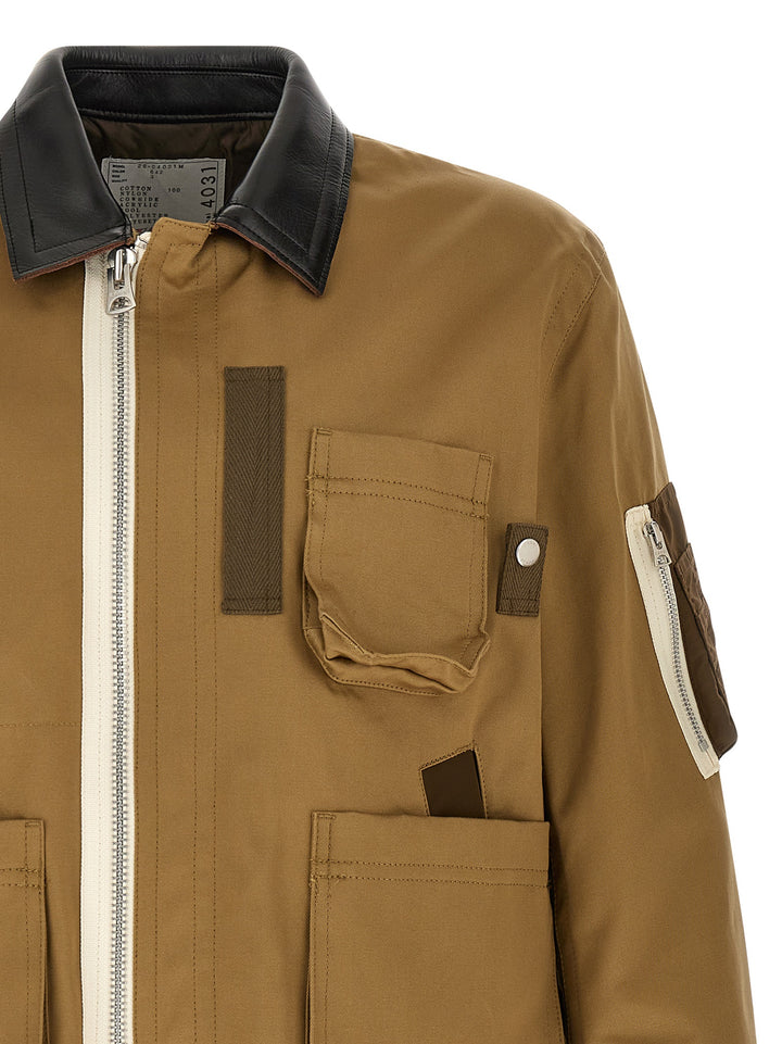 Sacai Leather Collar Blouson Puffer Jackets - Marrone | afa2b4b2a68c146f2443e82d80a994c9d376d427