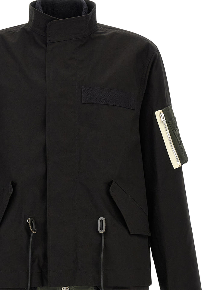 Sacai Nylon Twill X Rip Stop Trench e Impermeabili - Nero | 4a2f248dbdbfcce63bef1ab18367968c40d54dbb