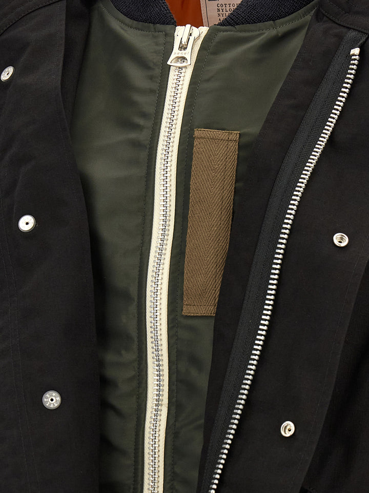 Sacai Nylon Twill X Rip Stop Trench e Impermeabili - Nero | 0e1ea9b5f15a178a6bbadf2a3737d31c2b62b5db