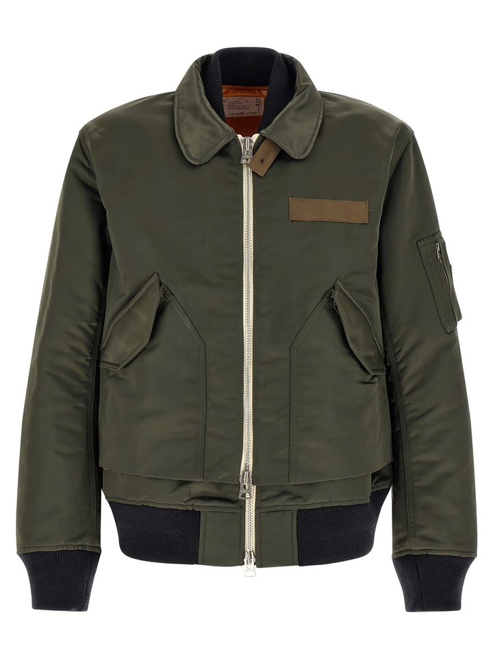 Sacai Double Layer Blouson Puffer Jackets - Verde | 348be30d107d09c4ab61e2015fcafc5d4822142a