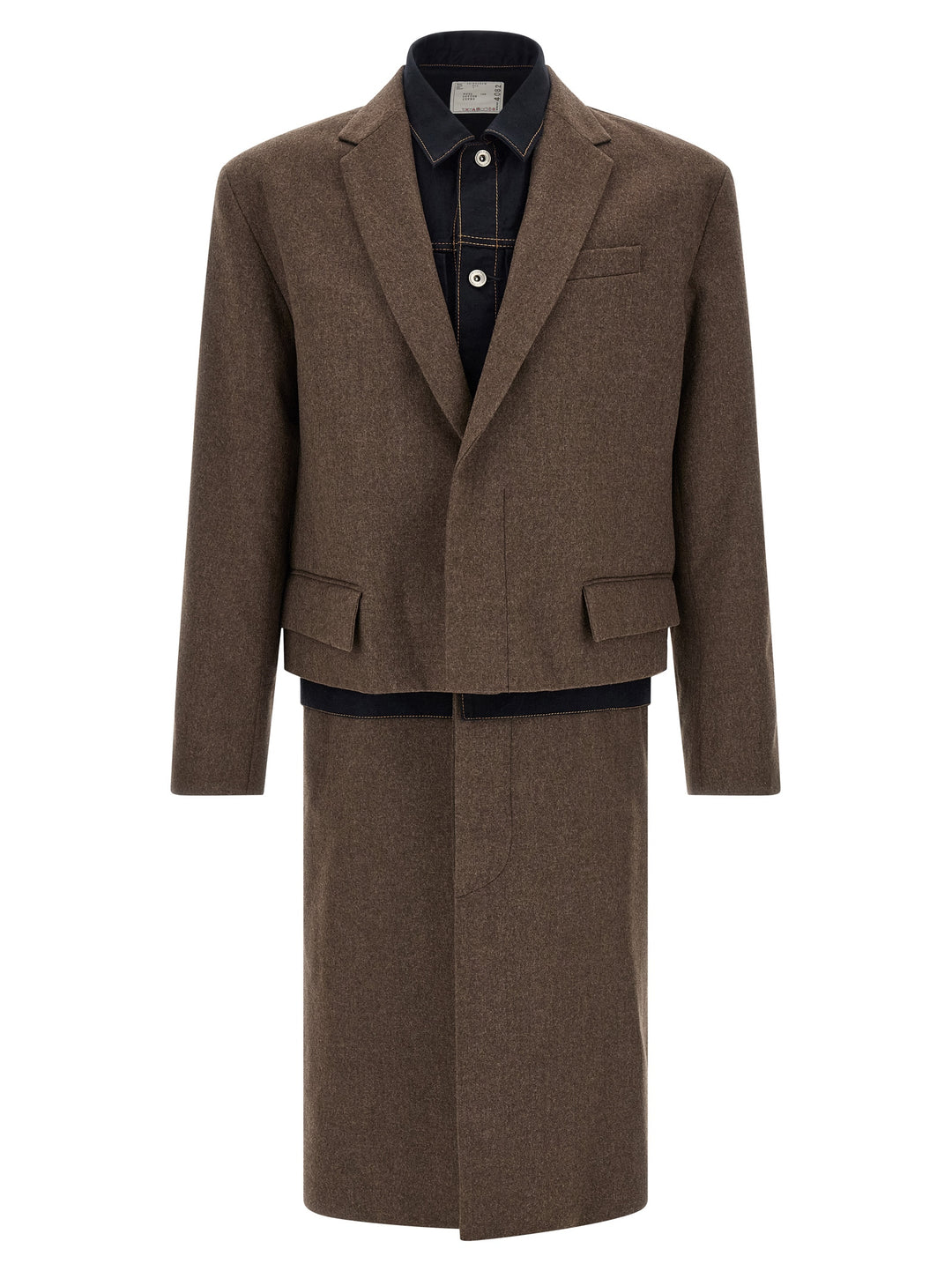 Sacai Wool Flannel X Denim Coat Trench e Impermeabili - Marrone | a6ccc69436c1a054a2d9b92d7ecaf3c18769f24a