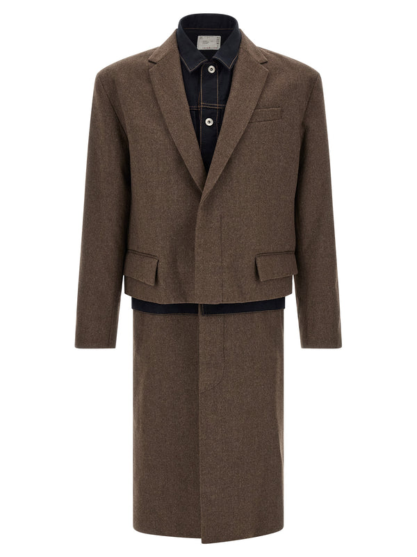 Franela de lana X Mezclilla Trench y Chaquetas de Plumas Marrón