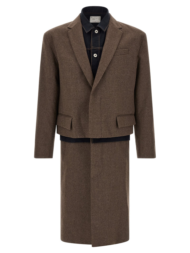 Sacai Wool Flannel X Denim Coat Trench e Impermeabili - Marrone | a6ccc69436c1a054a2d9b92d7ecaf3c18769f24a