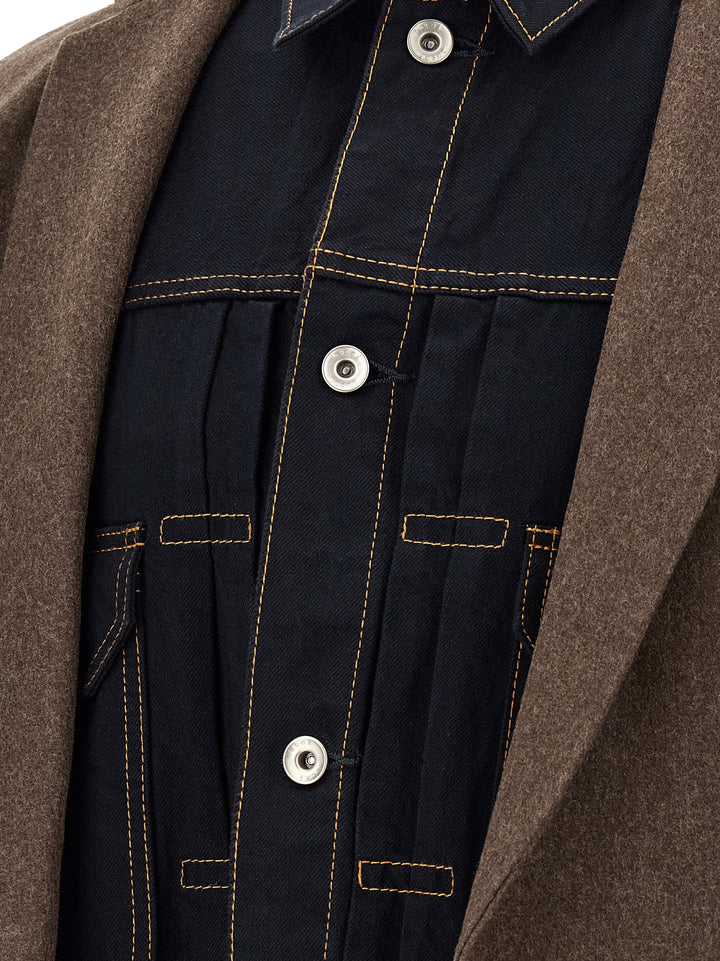 Sacai Wool Flannel X Denim Coat Trench e Impermeabili - Marrone | c8906c6e8e03863c5ccd85b2980e5eb32c92fd39